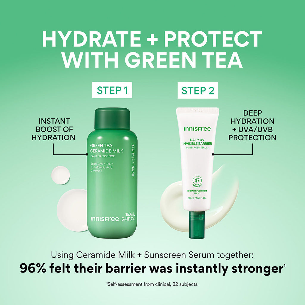 Daily UV Invisible Barrier Sunscreen Serum Broad Spectrum SPF 47 with Green Tea